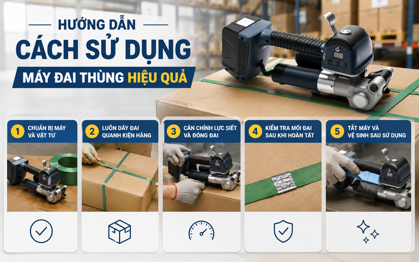 Hướng dẫn cách sử dụng máy đai thùng hiệu quả