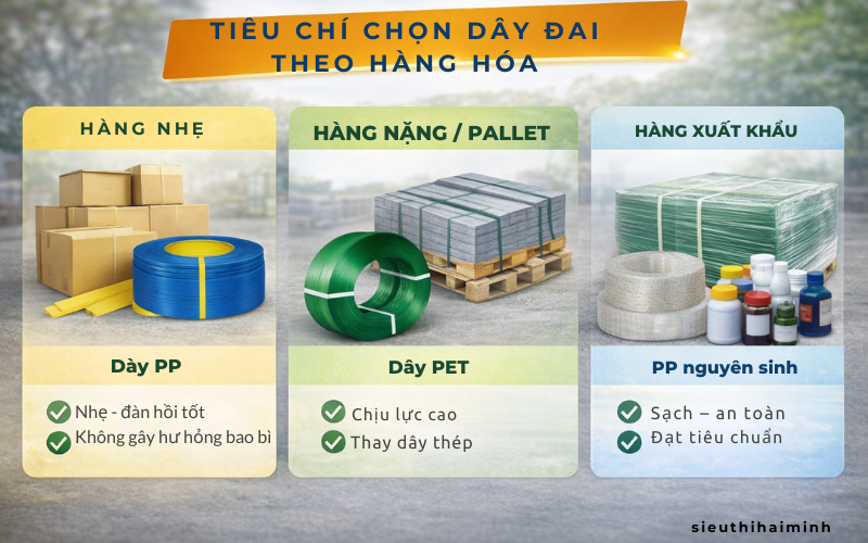 Tiêu chí chọn dây đai dựa trên đặc điểm hàng hóa
