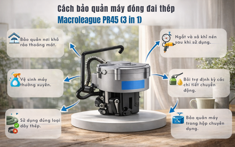 Cách bảo quản máy đóng đai thép Macroleague PR45 (3 in 1)
