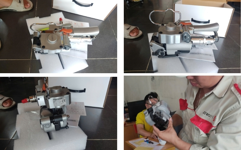 Nhân viên kỹ thuật giao máy đóng dây đai bằng khí nén tận nơi