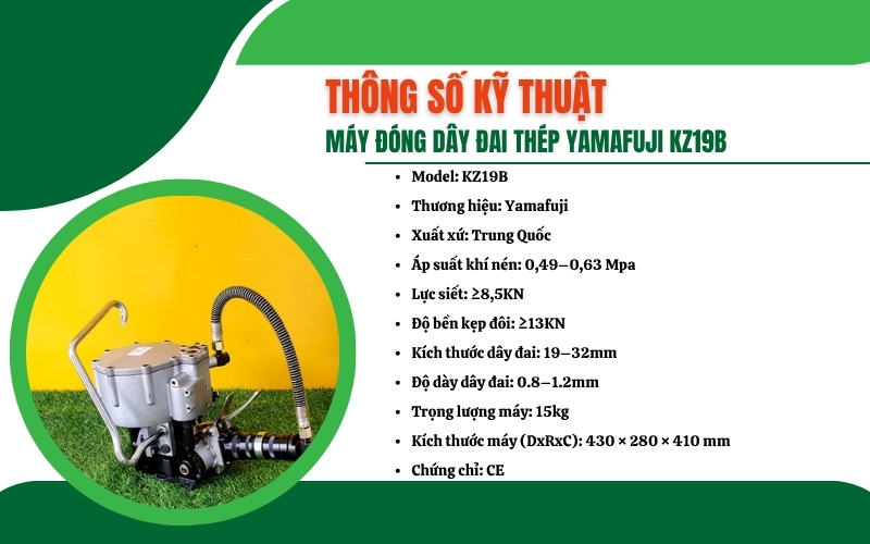 Thông số kỹ thuật của máy đóng dây đai thép Yamafuji KZ19B