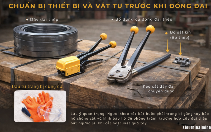 Chuẩn bị thiết bị và vật tư trước khi đóng đai