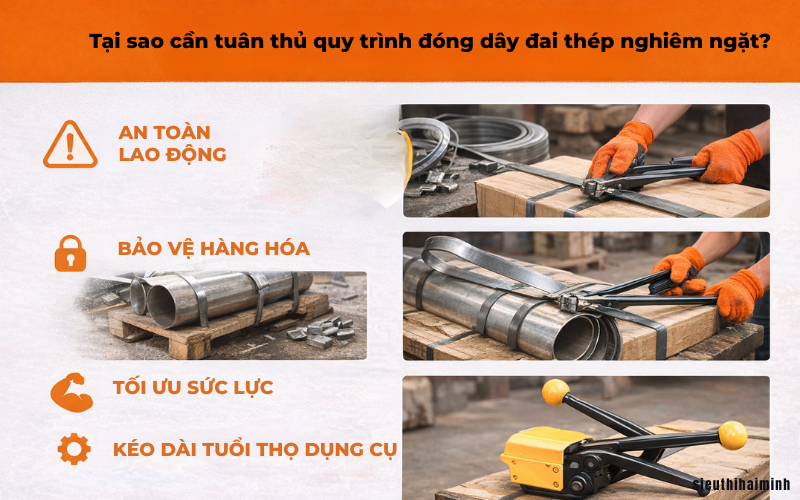 Tại sao cần tuân thủ quy trình đóng dây đai thép nghiêm ngặt?