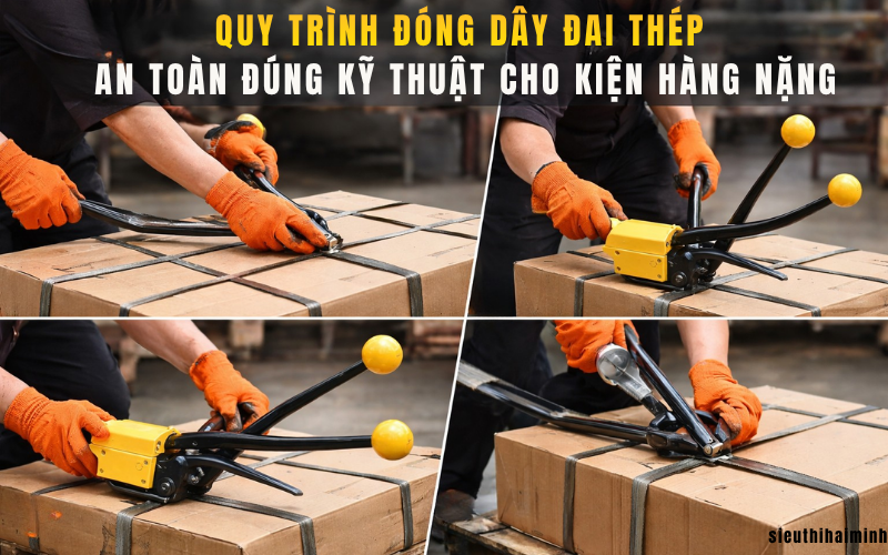 Quy trình đóng dây đai thép an toàn đúng kỹ thuật cho kiện hàng nặng