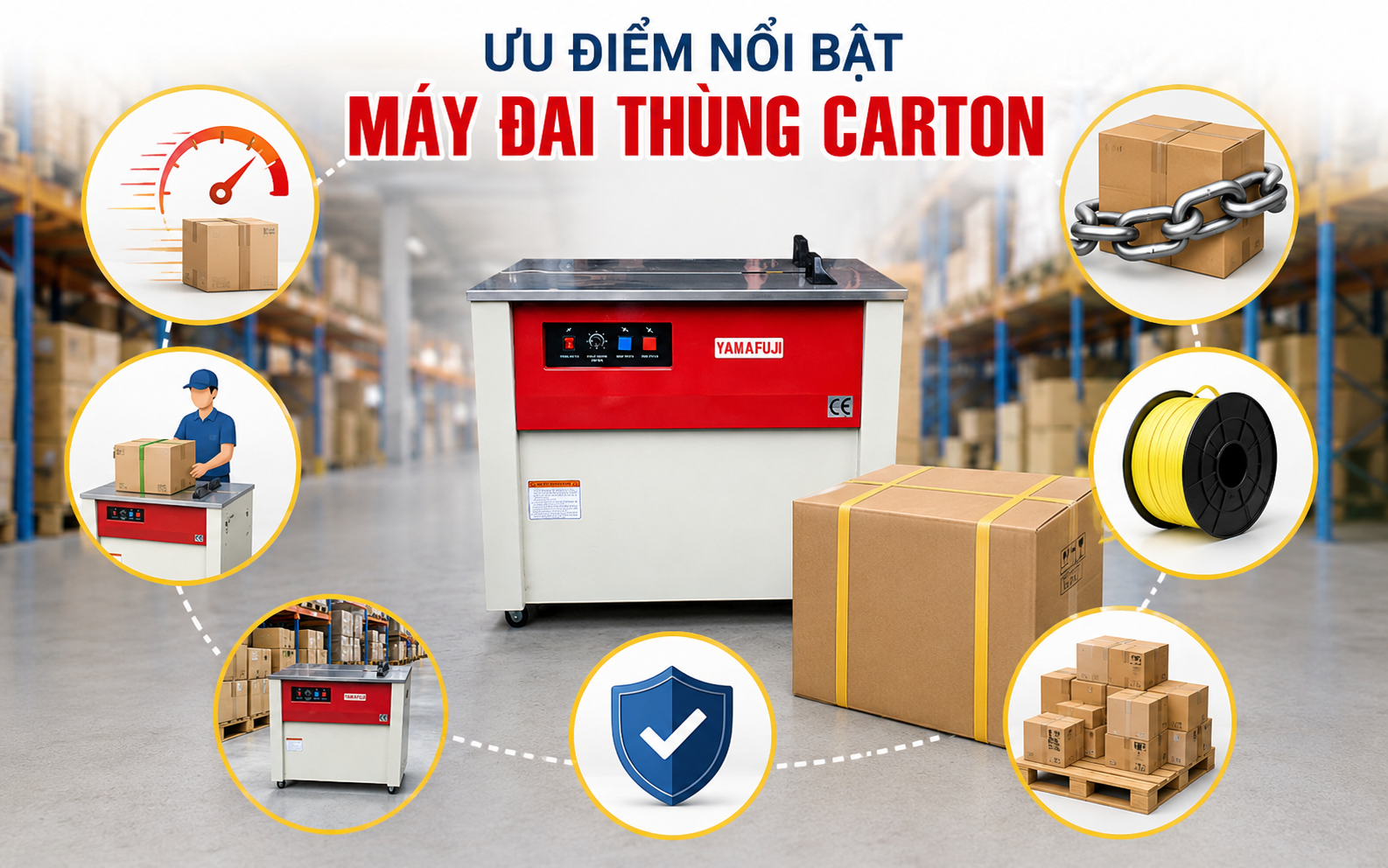  ​​​​​​​​​​​​​​Ưu điểm nổi bật của máy đai thùng carton