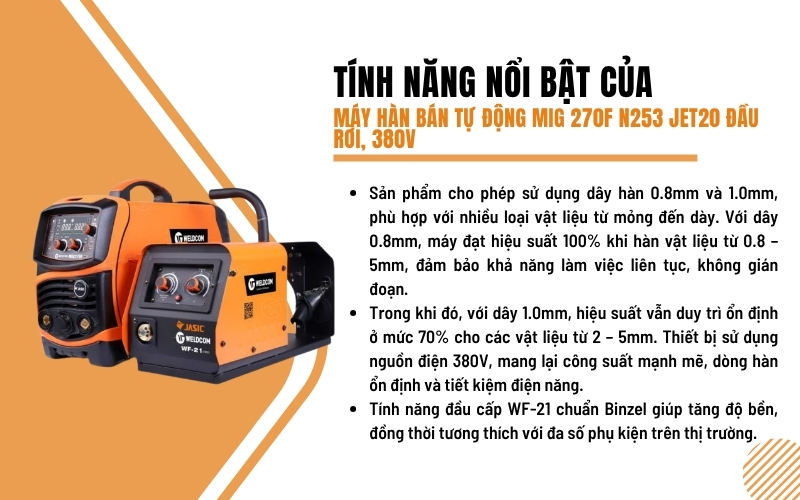 Tính năng nổi bật của Máy hàn MIG 270F N253 JET20