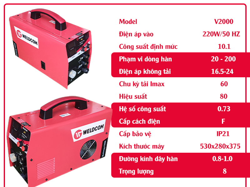 Thông số kỹ thuật của máy hàn MIG không dùng khí Multimag Weldcom V2000