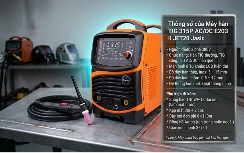 Thông số của Máy hàn TIG 315P AC/DC E203 II JET20 Jasic