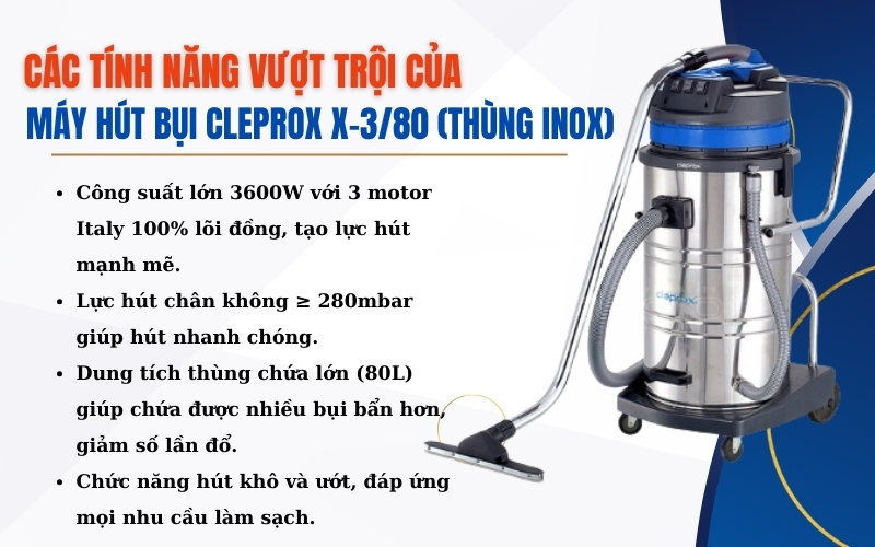 Các tính năng của máy hút bụi CleproX X-3/80