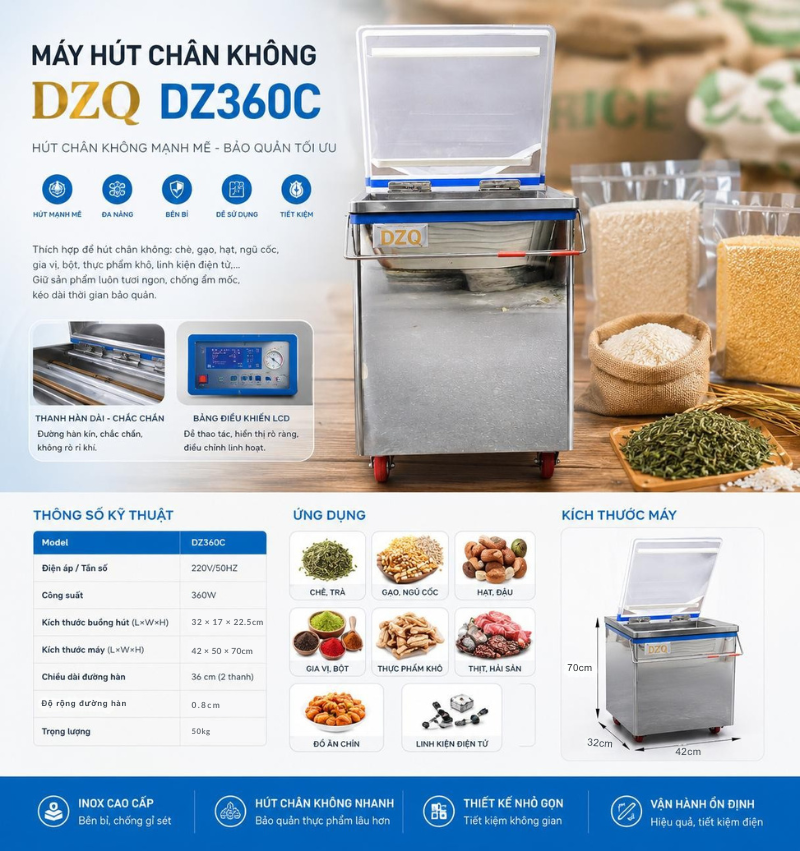 Máy hút chân không chè gạo DZQ DZ360C