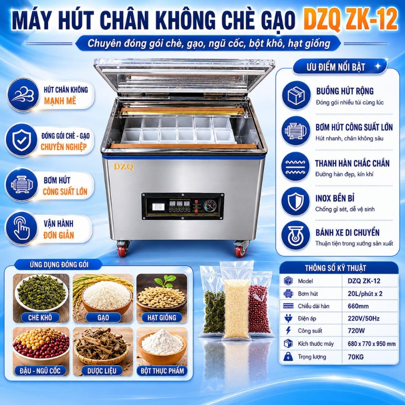 Máy hút chân không chè gạo DZQ ZK-12