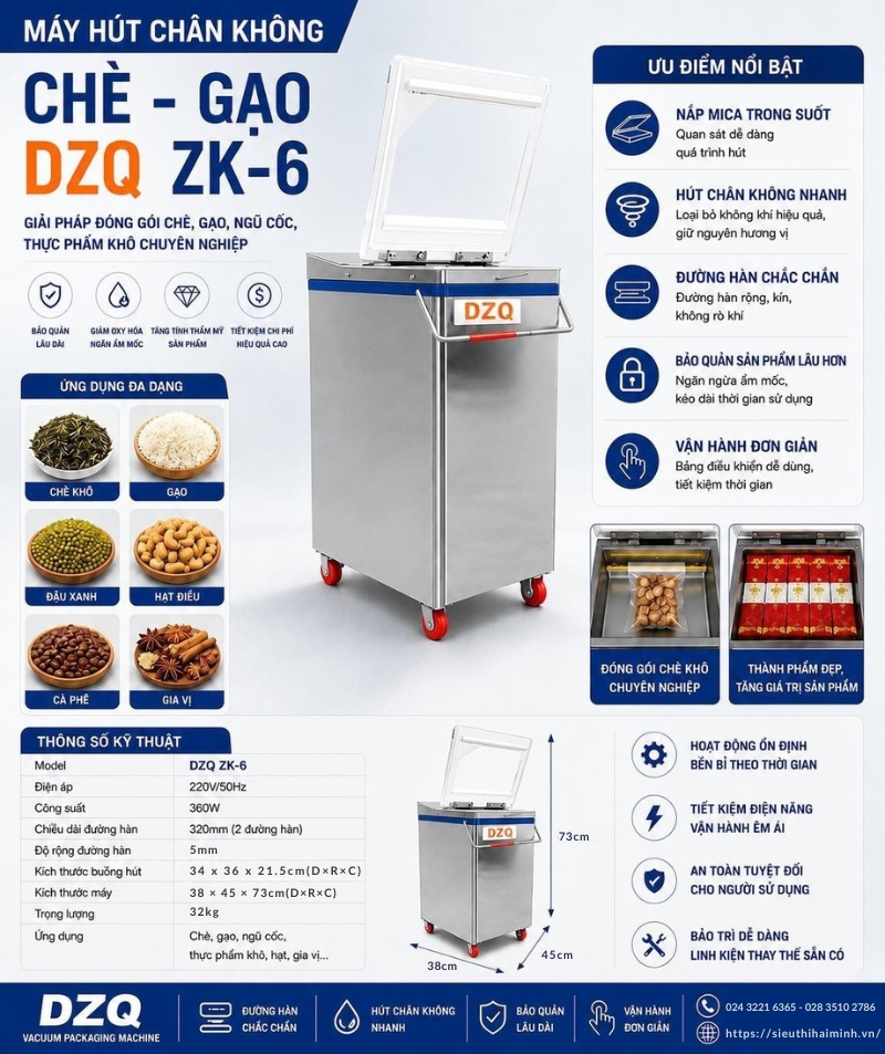 Máy hút chân không chè gạo DZQ ZK-6
