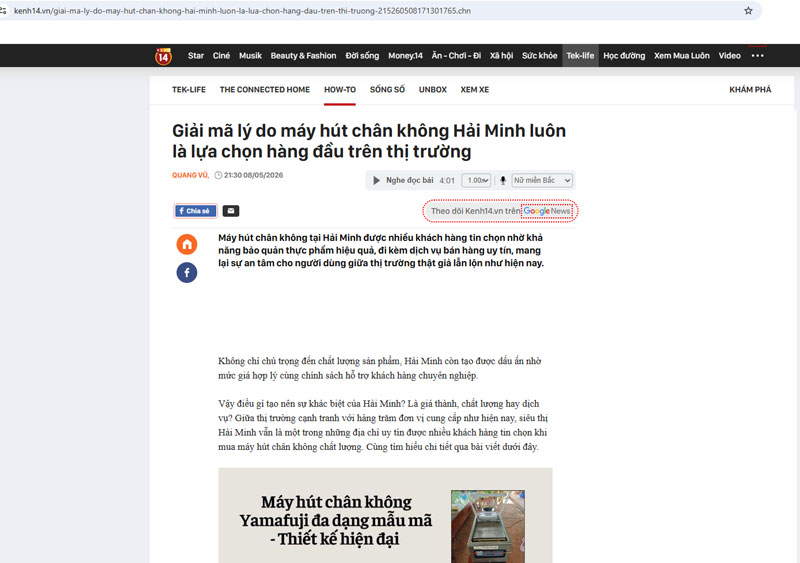 Báo chí nói gì về máy hút chân không siêu thị Hải Minh 