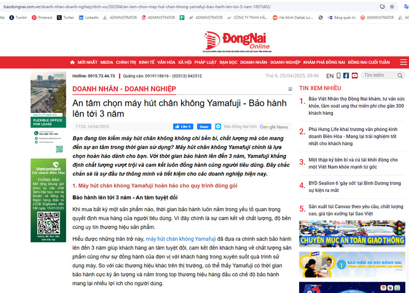 baodongnai.com.vn| Máy hút chân không Yamafuji - Bảo hành lên tới 3 năm