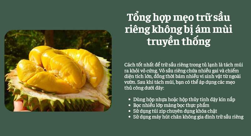Tổng hợp mẹo trữ sầu riêng không bị ám mùi truyền thống