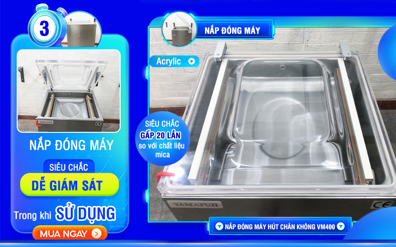 nắp máy Máy hút chân không Yamafuji VM400CB (inox 304)