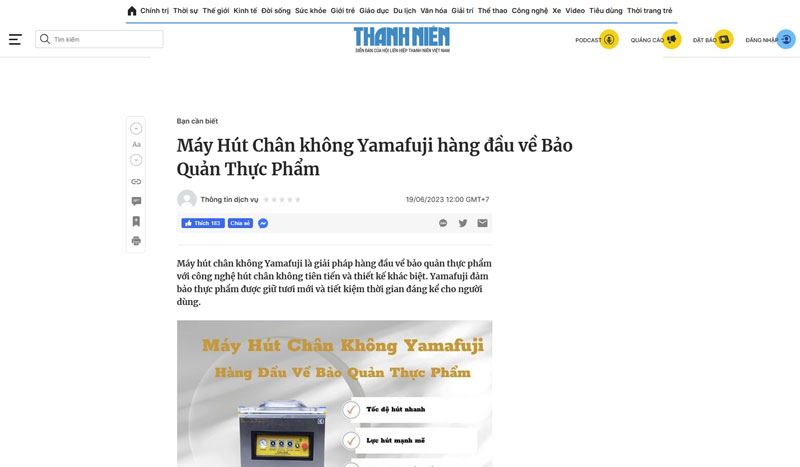 Thanhnien.vn - Máy hút chân không Yamafuji cung cấp giải pháp bảo quản chân không hiệu quả