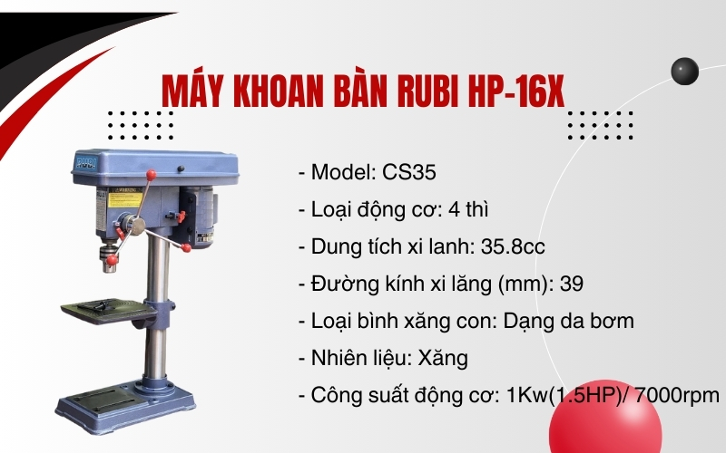 Thông số kỹ thuật của Máy Khoan Bàn Rubi HP-16X