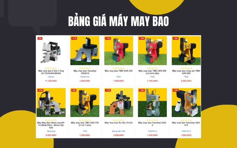 Bảng giá máy khâu bao mới nhất tại Đắc Lắc