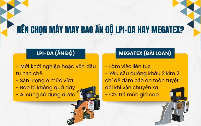 Nên chọn máy may bao Ấn Độ LPI-DA hay Megatex?