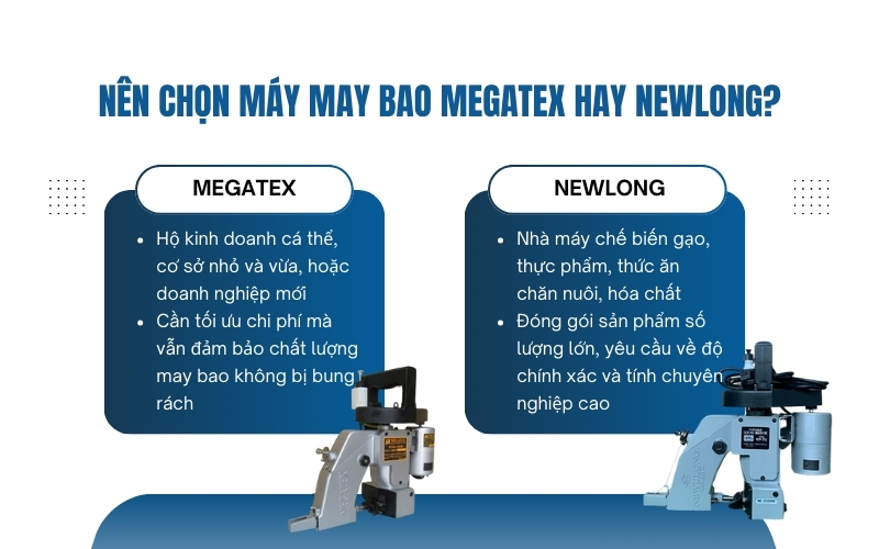 Nên chọn máy may bao Megatex hay Newlong?