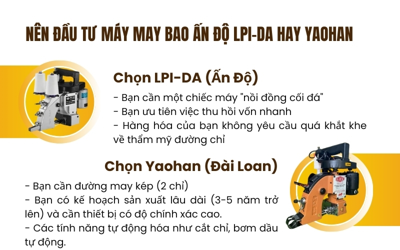 Nên đầu tư máy may bao Ấn Độ LPI-DA hay Yaohan?