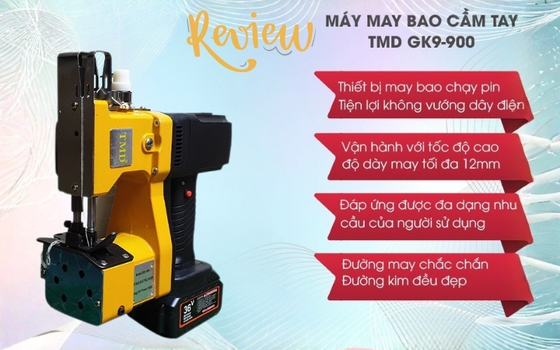 Review chi tiết máy may bao chạy pin TMD GK9-900