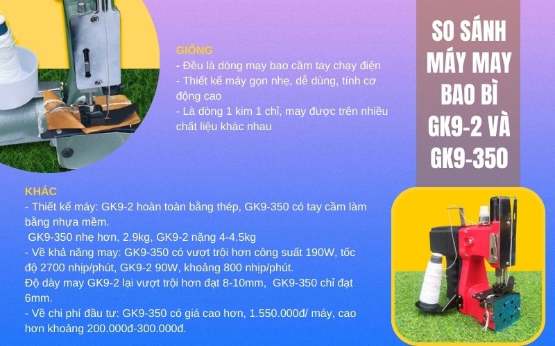 So sánh máy may bao bì GK9-2 và GK9-350