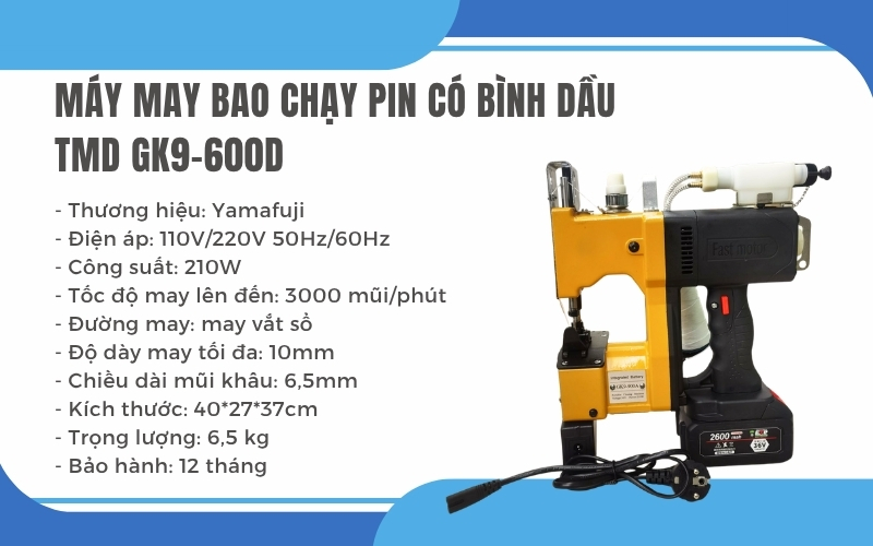 Tìm hiểu về thông số Máy may bao chạy pin TMD GK9-600D