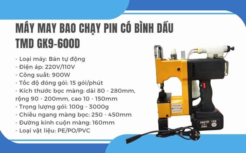 Tìm hiểu về thông số Máy may bao chạy pin TMD GK9-600D