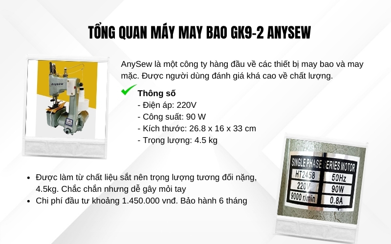 Tổng quan máy may bao GK9-2 AnySew