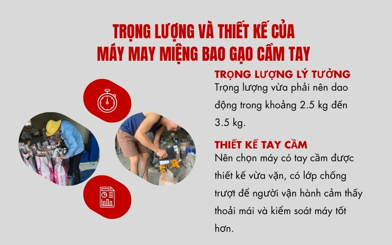 Trọng lượng và thiết kế của máy may miệng bao gạo cầm tay