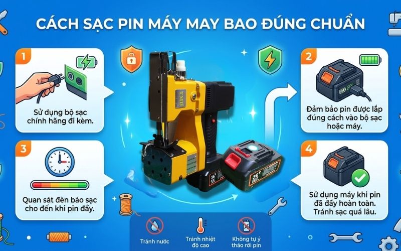 Cách sạc pin máy may bao đúng chuẩn 