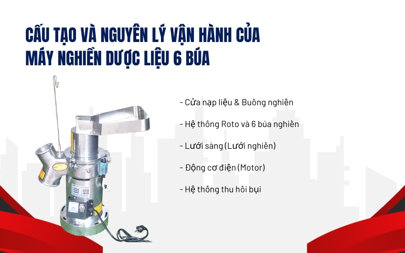 Cấu tạo và nguyên lý vận hành của máy nghiền dược liệu 6 búa