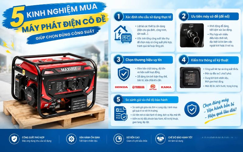 5 Kinh nghiệm mua máy phát điện có đề giúp chọn đúng công suất