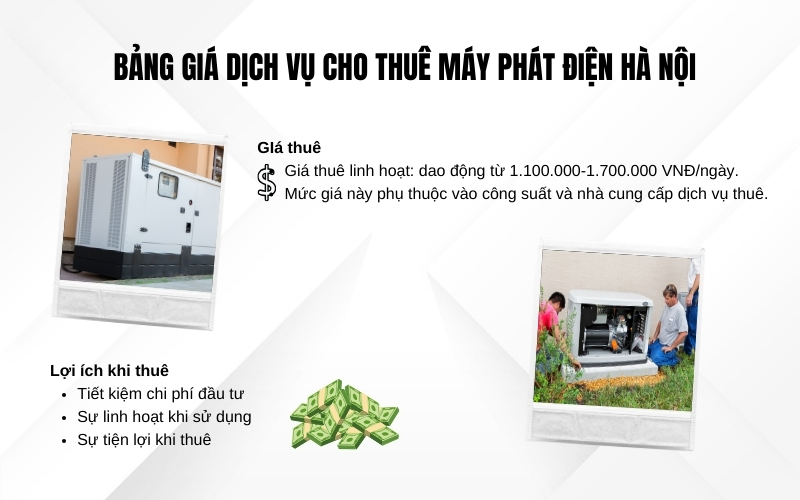 Bảng giá dịch vụ cho thuê máy phát điện Hà Nội