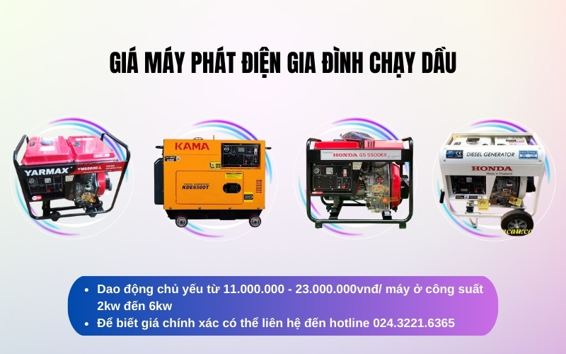 Bảng giá máy phát điện gia đình chạy dầu