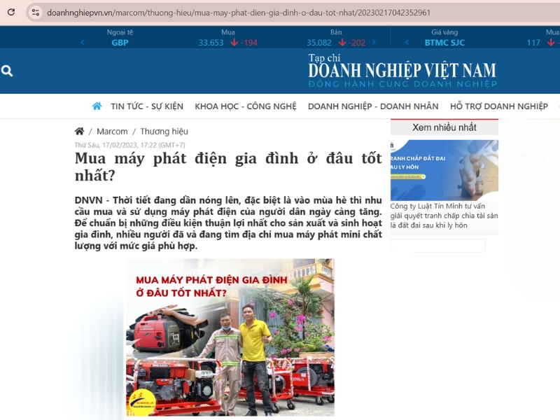 Báo_ Doanhnghiepvn.vn – Review địa chỉ bán máy phát điện gia đình