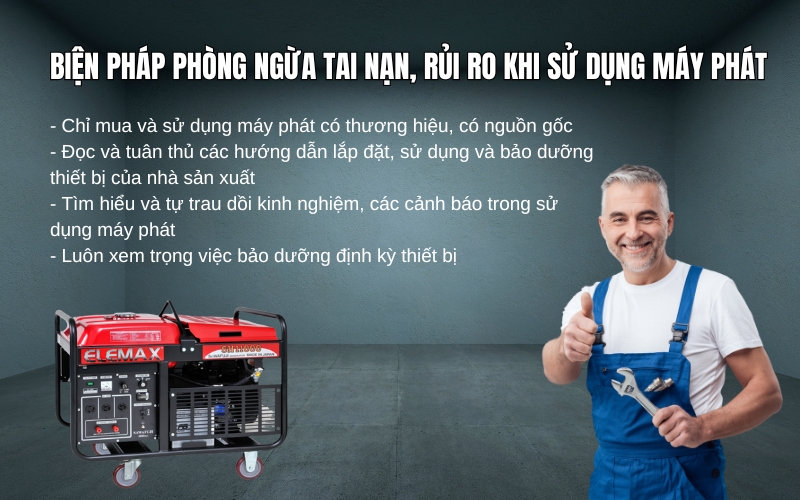 Biện pháp phòng ngừa tai nạn, rủi ro khi sử dụng máy phát điện