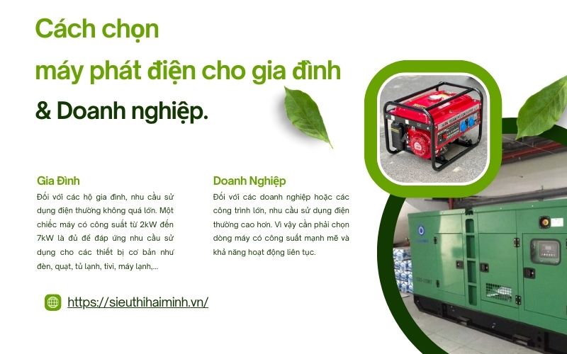 Cách chọn máy phát điện gia đình và doanh nghiệp