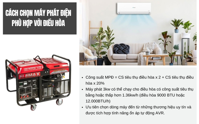 Cách chọn máy phát điện phù hợp với điều hòa