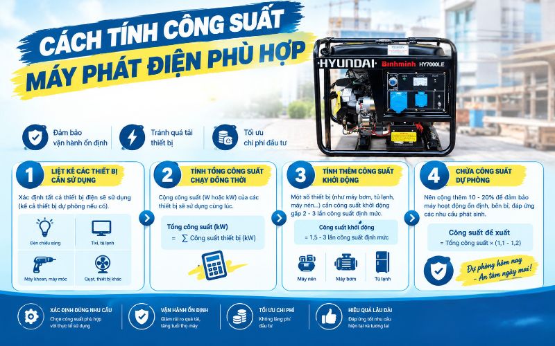 Cách tính công suất máy phát điện phù hợp