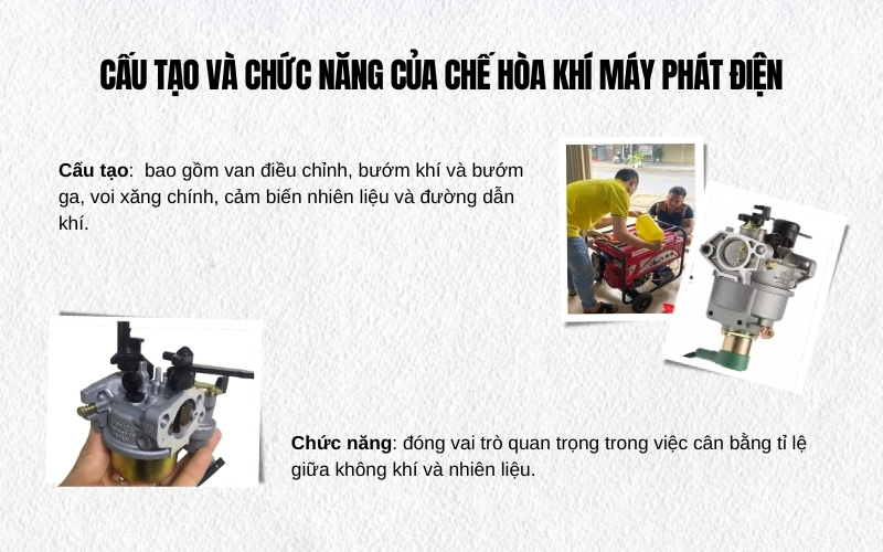 Cấu tạo và chức năng của chế hòa khí máy phát điện