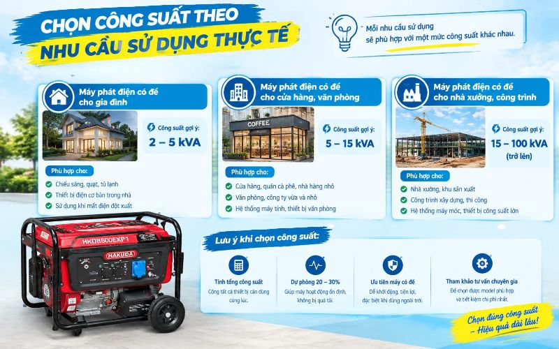 Chọn công suất theo nhu cầu sử dụng thực tế