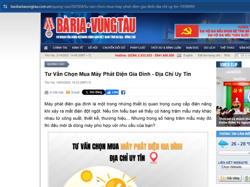 Chọn mua máy phát điện tại Bà rịa vũng tàu