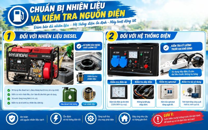 Chuẩn bị nhiên liệu và kiểm tra nguồn điện