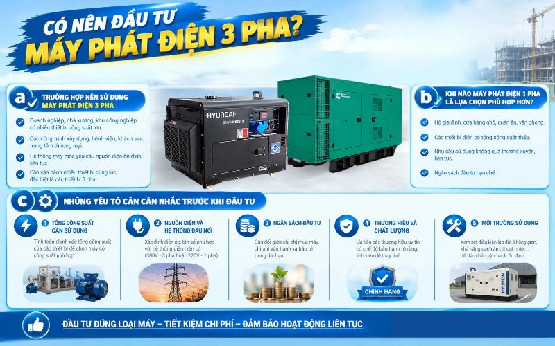 Có nên đầu tư máy phát điện 3 pha?