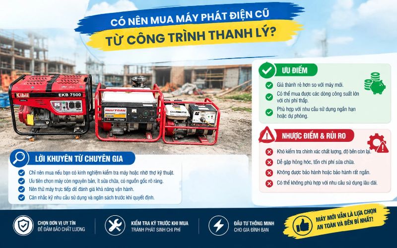 Có nên mua máy phát điện cũ từ công trình thanh lý