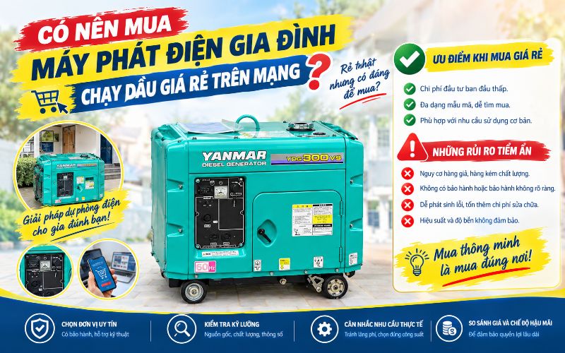 Có nên mua máy phát điện gia đình chạy dầu giá rẻ trên mạng