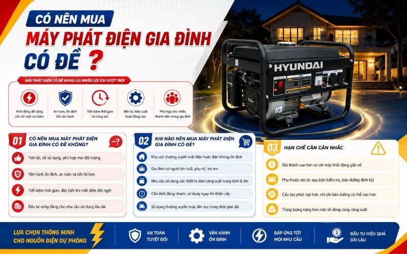 Có nên mua máy phát điện gia đình có đề không?